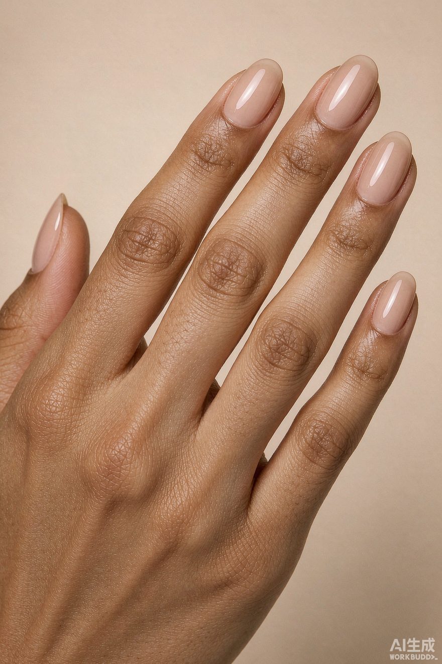 Glazed donut nude oval nails with glossy finish