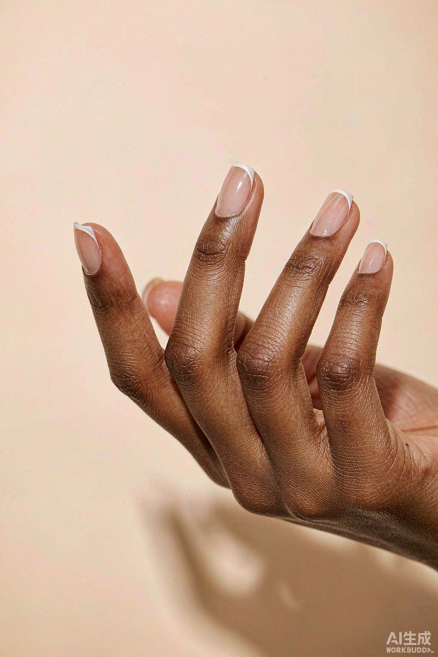Short square nails with thin white micro French tips
