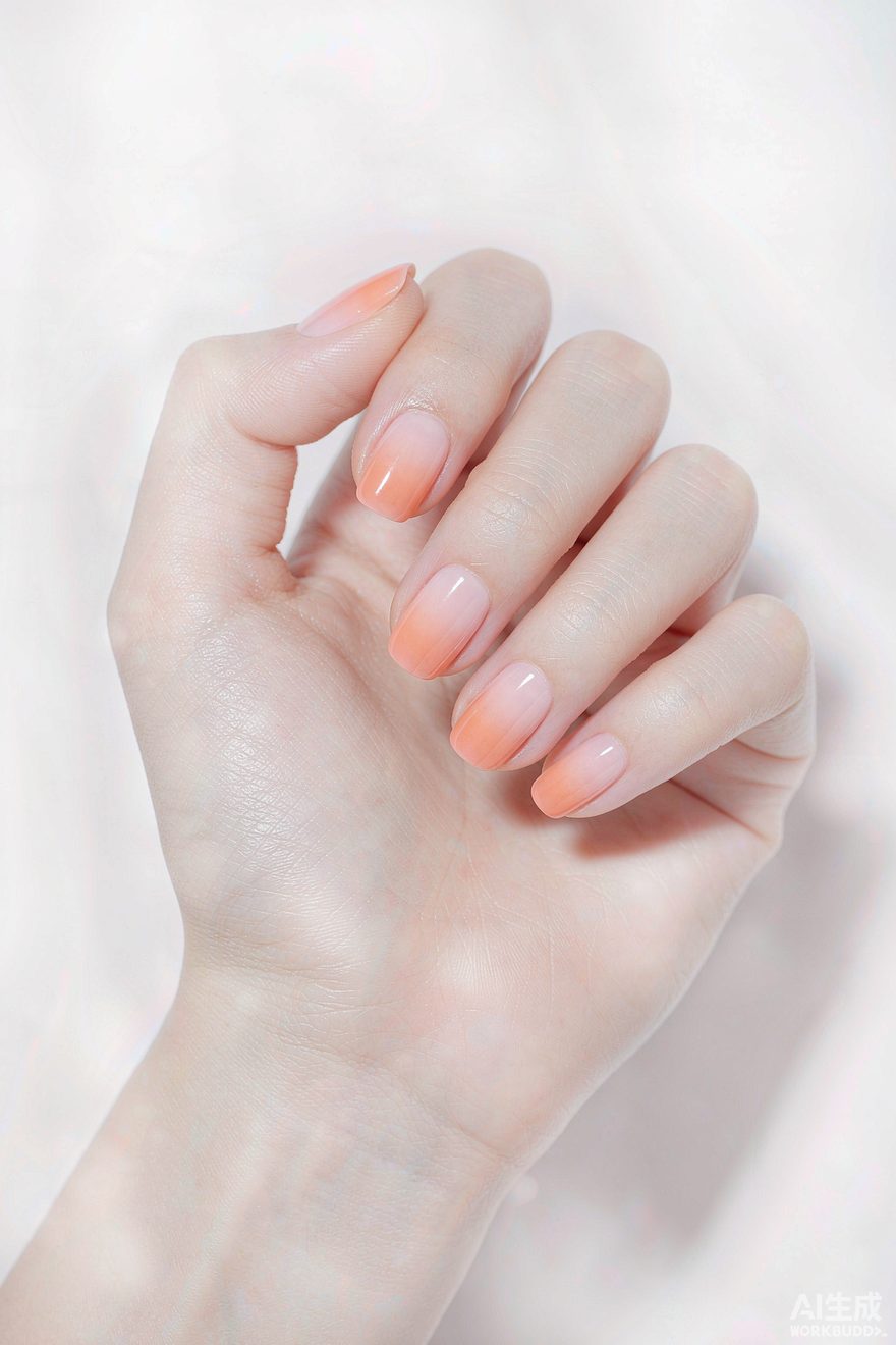 Pink to peach aura airbrush gradient round nails
