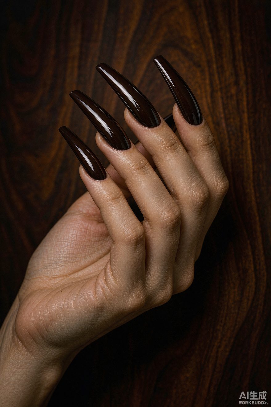 Deep espresso brown glossy coffin nails